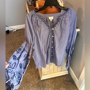Periwinkle Blouse with Navy Detailing